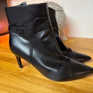 Calvin Klein Black Leather Pointed Toe Ankle Booties